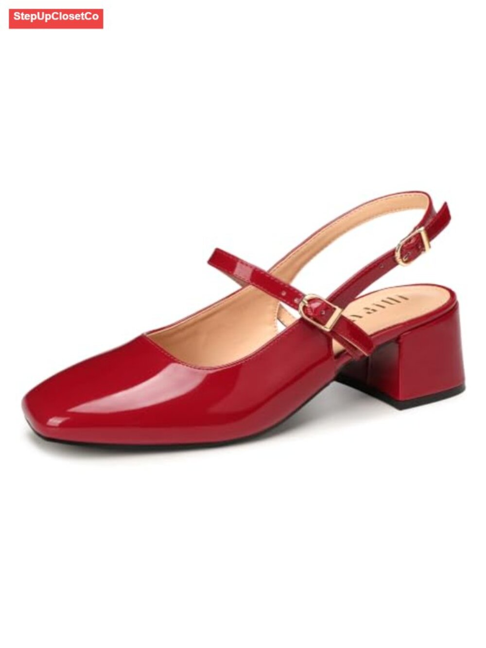 Women's Chunky Low Heel Slingback Mary Jane Pumps Square Toe Patent Leather